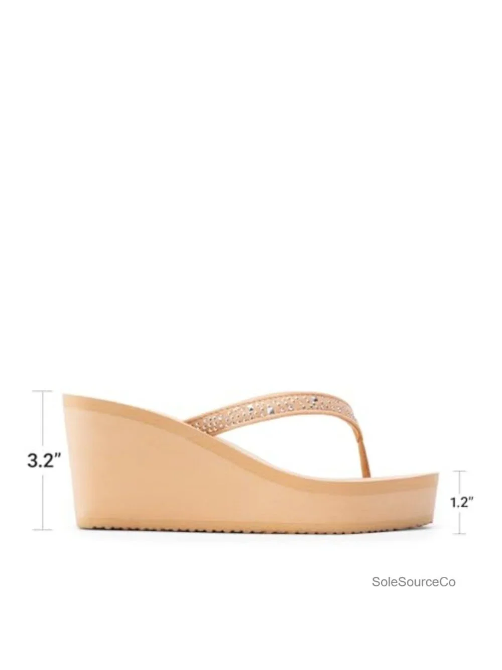 Platform Wedge Flip Flops with Rhinestones, Faux Suede Sandals